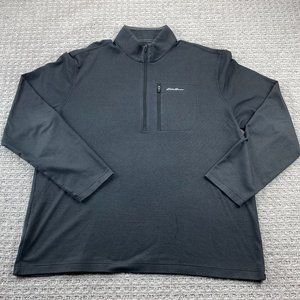 Eddie Bauer TRAVEX Sweater Shirt Men Extra Large XL Gray 1/4 Zip - PEN STAIN